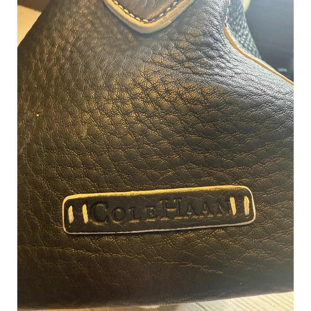 Cole Haan Black Pebble Leather Shoulder Bag‎ W/ Contrast Stitching, Zip Close.